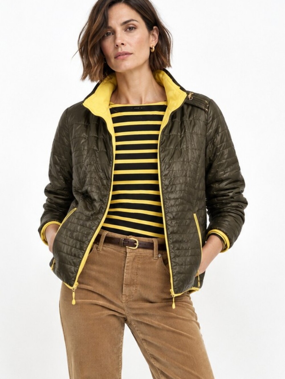 Talbots Set Coat And Top Olive Green primaloft winter Jacket And Stripe Top